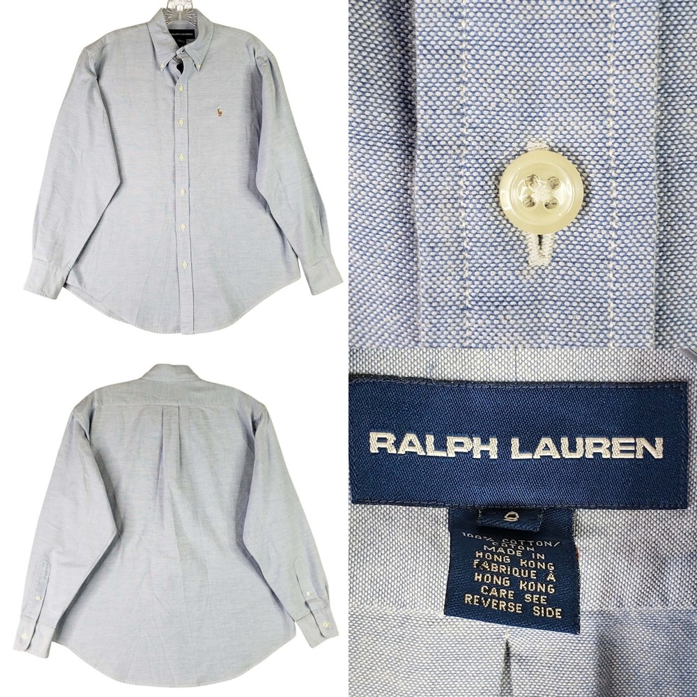 Ralph Lauren Oxford Shirt Womens 8 Blue Long Sleeve Button Down Pony Logo